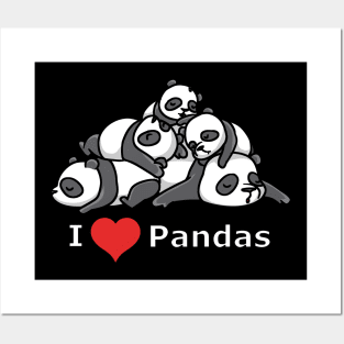 Sleeping cute Pandas - I Love Pandas with heart Posters and Art